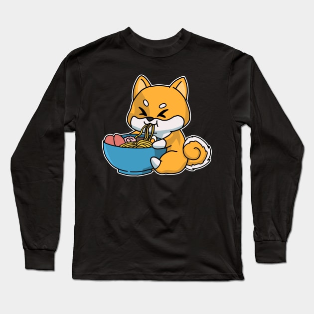 Anime Kawaii Ramen Eating Fox Japanese Noodles Long Sleeve T-Shirt by Mesyo